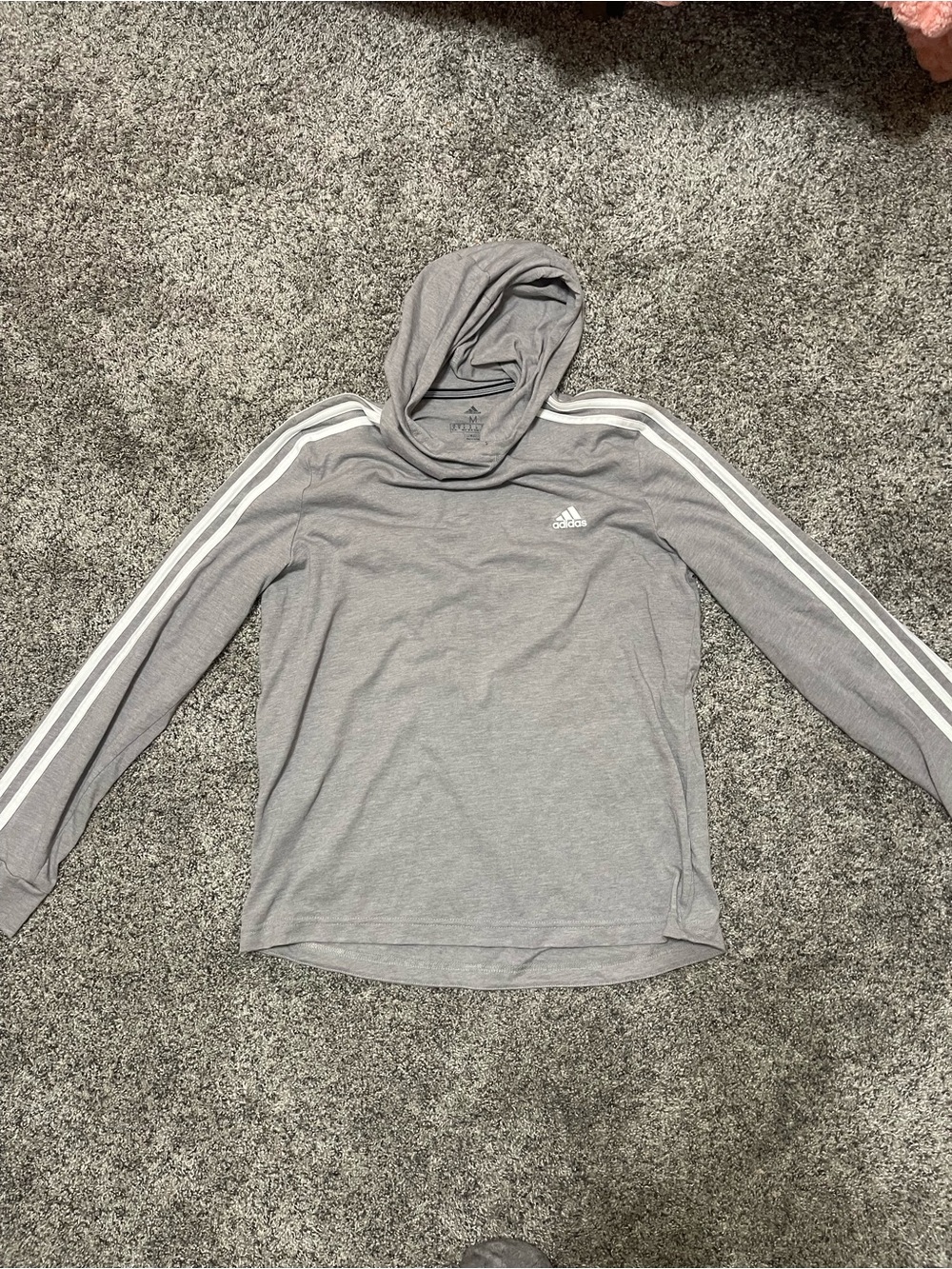 adidas Gray Hoodie with White Three-Stripe Sleeves